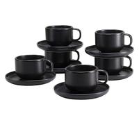 Creatable, 25257 Serie Uno Black, juego de vajilla de 12 piezas para 6 personas, juego de tazas de gres, apto para lavavajillas y microondas, fabricado en Portugal