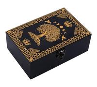 CREATCABIN Caja de Tarot de Madera para Cartas Porta Cartas de Cristal Cajas de Almacenamiento de Tarot de Madera Caja de Bruja Caja de Recuerdo de Baratijas con Árbol de la Vida Negro 11x16.5x5.8cm