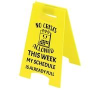 CREATCABIN Letrero de Escritorio Amarillo Esta Semana No Se Permiten Crisis (Señal de Advertencia) Mini Letrero Recordatorio Divertido Decoración de Mesa Acrílica para Compañeros de Trabajo 9.7x16cm