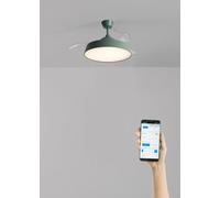 CREATE / WIND CLEAR CONTOUR/Ventilador de techo con luz lino verde sage con Wifi y mando / 40W, Temporizador, Ø 107 cm, aspas retráctiles, 3 temperaturas de luz, función verano-invierno