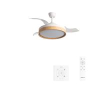 CREATE / WIND CLEAR EDGE/Ventilador de techo con luz blanco madera clara con mando y controlador de pared / 40W, Aspas retráctiles, Ø107 cm, función verano-invierno, luz led 3 temperaturas