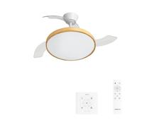 CREATE / WIND CLEAR STUDIO M/Ventilador de techo con luz blanco y madera clara con controlador de pared y mando / 40W, Aspas retráctiles, Ø 108 cm, 3 temperaturas de luz, función verano-invierno