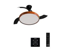 CREATE / WIND CLEAR STUDIO M/Ventilador de techo con luz negro y madera oscura con controlador de pared y mando / 40W, Aspas retráctiles, Ø 108 cm, 3 temperaturas de luz, función verano-invierno