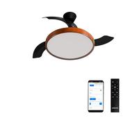 CREATE / WIND CLEAR STUDIO M/Ventilador de techo con luz negro y madera oscura con Wifi y mando / 40W, Temporizador, Ø 108 cm, aspas retráctiles, 3 temperaturas de luz, función verano-invierno