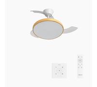CREATE / WIND CLEAR STUDIO S/Ventilador de techo con luz blanco y madera clara con controlador de pared y mando / 40W, Aspas retráctiles, Ø 91 cm, 3 temperaturas de luz, función verano-invierno