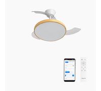 CREATE / WIND CLEAR STUDIO S/Ventilador de techo con luz blanco y madera clara con Wifi y mando / 40W, Temporizador, Ø 91 cm, aspas retráctiles, 3 temperaturas de luz, función verano-invierno