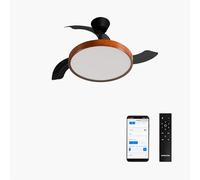 CREATE / WIND CLEAR STUDIO S/Ventilador de techo con luz negro y madera oscura con Wifi y mando / 40W, Temporizador, Ø 91 cm, aspas retráctiles, 3 temperaturas de luz, función verano-invierno