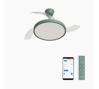 CREATE / WIND CLEAR STUDIO S/Ventilador de techo con luz verde sage con Wifi y mando / 40W, Temporizador, Ø 91 cm, 6 velocidades, aspas retráctiles, 3 temperaturas de luz, función verano-invierno