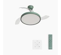 CREATE / WIND CLEAR STUDIO S/Ventilador de techo con luz verde sage controlador de pared y mando / 40W, Temporizador, Ø 91 cm, aspas retráctiles, 3 temperaturas de luz, función verano-invierno