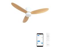 CREATE / WIND LITE/Ventilador de techo con luz madera clara con Wifi y mando / 40W, Silencioso, Ø132 cm, 6 velocidades, programable, función verano-invierno, luz led 3 temperaturas
