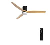 CREATE / WINDCALM L/Ventilador de techo ABS con luz negro aspas efecto madera clara con mando / 40W, Silencioso, Ø152 cm, 6 velocidades, 3 temperaturas de luz, función verano-invierno
