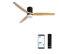 CREATE / WINDCALM L/Ventilador de techo ABS con luz negro aspas efecto madera clara con Wifi y mando / 40W, Silencioso, Ø152 cm, 6 velocidades, 3 temperaturas de luz, función verano-invierno