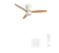 CREATE / WINDCALM LINE/Ventilador de techo con luz blanco madera natural y líneas horizontales con controlador y mando / 40W, Ø132 cm, 3 temperaturas de luz, temporizador, función verano-invierno