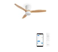CREATE / WINDCALM LINE/Ventilador de techo con luz blanco madera natural y líneas horizontales con Wifi y mando / 40W, Ø132 cm, 6 velocidades, 3 temperaturas de luz, temporizador, verano-invierno