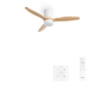 CREATE / WINDCALM LINE/Ventilador de techo con luz blanco madera natural y líneas verticales con controlador y mando / 40W, Ø132 cm, 3 temperaturas de luz, temporizador, función verano-invierno