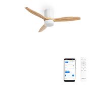 CREATE / WINDCALM LINE/Ventilador de techo con luz blanco madera natural y líneas verticales con Wifi y mando / 40W, Ø132 cm, 6 velocidades, 3 temperaturas de luz, temporizador, verano-invierno