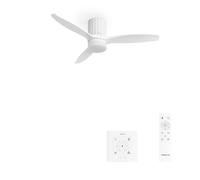 CREATE / WINDCALM LINE/Ventilador de techo con luz blanco y líneas verticales con controlador y mando / 40W, Ø132 cm, 6 velocidades, 3 temperaturas de luz, temporizador, función verano-invierno