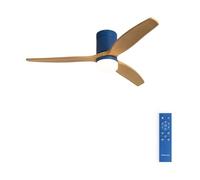 CREATE / WINDCALM M/Ventilador de techo ABS con luz azul cobalto efecto aspas madera clara y mando / 40W, Silencioso, Ø132 cm, 3 temperaturas de luz, temporizador, función verano-invierno