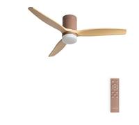 CREATE / WINDCALM M/Ventilador de techo ABS con luz moca aspas efecto madera clara y mando / 40W, Silencioso, Ø132 cm, 3 temperaturas de luz, temporizador, función verano-invierno