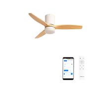 CREATE/WINDCALM S/Ventilador de techo ABS con luz blanco aspas efecto madera clara con Wifi y mando / 40W, Silencioso, Ø112 cm, 6 velocidades, 3 temperaturas de luz, función verano-invierno