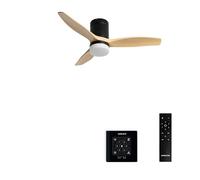 CREATE / WINDCALM S/Ventilador de techo ABS con luz negro aspas efecto madera clara con controlador y mando / 40W, Temporizador, Ø112 cm, 3 temperaturas de luz, función verano-invierno