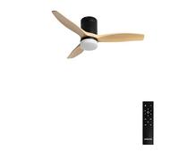 CREATE / WINDCALM S/Ventilador de techo ABS con luz negro aspas efecto madera clara con mando / 40W, Silencioso, Ø112 cm, 6 velocidades, 3 temperaturas de luz, temporizador, función verano-invierno