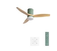 CREATE / WINDCALM S/Ventilador de techo ABS con luz verde sage efecto aspas madera clara con controlador y mando / 40W, Temporizador, Ø112 cm, 3 temperaturas de luz, función verano-invierno
