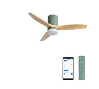 CREATE / WINDCALM S/Ventilador de techo ABS con luz verde sage efecto aspas madera clara con Wifi y mando / 40W, Silencioso, Ø112 cm, 3 temperaturas de luz, temporizador, función verano-invierno