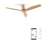 CREATE/WINDCALM/Ventilador de techo ABS blanco aspas efecto madera clara con Wifi y mando / 40W, Silencioso, Ø132 cm, 6 velocidades, temporizador, función verano-invierno