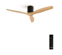CREATE / WINDCALM/Ventilador de techo ABS negro aspas efecto madera clara y mando / 40W, Silencioso, Ø132 cm, 6 velocidades, temporizador, función verano-invierno