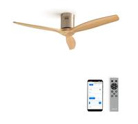 CREATE / WINDCALM/Ventilador de techo ABS níquel efecto aspas madera clara con Wifi y mando / 40W, Silencioso, Ø132 cm, 6 velocidades, 3 temperaturas de luz, temporizador, función verano-invierno