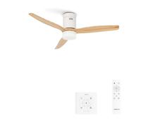 CREATE / WINDCALM/Ventilador techo ABS con luz blanco aspas efecto madera clara con controlador y mando / 40W, Silencioso, Ø132 cm, 6 velocidades, 3 temperaturas de luz, función verano-invierno