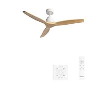 CREATE / WINDSTYLANCE M/Ventilador de techo ABS blanco aspas efecto madera natural con controlador y mando / 40W, Silencioso, Ø132 cm, 6 velocidades, temporizador, verano-invierno, doble altura