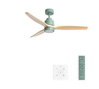 CREATE / WINDSTYLANCE M/Ventilador de techo ABS con luz verde sage aspas efecto madera natural con controlador pared y mando / 40W, Temporizador, Ø132 cm, verano-invierno, doble altura