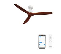 CREATE / WINDSTYLANCE NATURAL WOOD/Ventilador de techo blanco aspas madera oscura con Wifi y mando / 40W. Silencioso. Ø132 cm. 6 velocidades. temporizador. verano-invierno. doble altura. motor DC