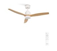 CREATE/WINDSTYLANCE NATURAL WOOD/Ventilador de techo con luz blanco aspas madera natural con mando / 40W. Silencioso. Ø132 cm. 6 velocidades. temporizador. verano-invierno. doble altura. motor DC