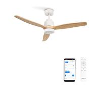 CREATE/WINDSTYLANCE NATURAL WOOD/Ventilador de techo con luz blanco aspas madera natural con Wifi y mando / 40W. Temporizador. Ø132 cm. 6 velocidades. verano-invierno. doble altura
