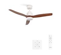 CREATE / WINDSTYLANCE NATURAL WOOD/Ventilador de techo con luz blanco aspas madera oscura con controlador y mando / 40W, Temporizador, Ø132 cm, 6 velocidades, verano-invierno, doble altura