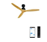 CREATE / WINDSTYLANCE NATURAL WOOD/Ventilador de techo negro aspas madera natural con Wifi y mando / 40W, Silencioso, Ø132 cm, 6 velocidades, temporizador, verano-invierno, doble altura, motor DC