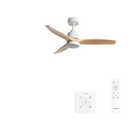 CREATE / WINDSTYLANCE S/Ventilador de techo ABS con luz blanco aspas efecto madera clara con controlador y mando / 40W, Temporizador, Ø112 cm, 6 velocidades, verano-invierno, doble altura