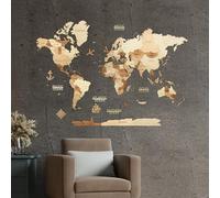 Creatifwood Mapa mundi madera 3D con Nombres Grabados de Países y estados para Marcar Viajes. Mapa mundi pared de madera multicapa Decoración, Dormitorio y Oficinas (Amber, 100L x 70B cm)