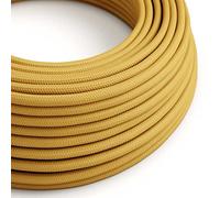 Creative-Cables Cable eléctrico original revestido en tejido 2 x 0,75 mm² (20 m, amarillo mostaza RM25) - Redondo, efecto seda - Seguridad certificada, made in Italy