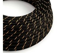 Creative-Cables Cable eléctrico original revestido en tejido 2 x 0,75 mm² (20 m, Negro-Oro ERM42) - Redondo, efecto seda - Seguridad certificada, made in Italy