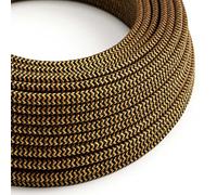 Creative-Cables Cable eléctrico original revestido en tejido 2 x 0,75 mm² (5 m, Oro-Negro Carbón RZ24) - Redondo, efecto seda - Seguridad certificada, made in Italy