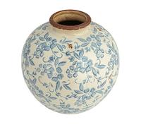 Creative Co-op Round Decorative Terra-Cotta Vase with Transferware Pattern, Blue and White Florero, Terracota, Azul, Talla única