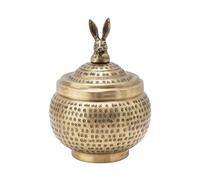Creative Co-op Round Hammered Container with Rabbit Finial, Brass Finish Contenedor Redondo de Metal Martillado con remate de Conejo, Acabado de latón