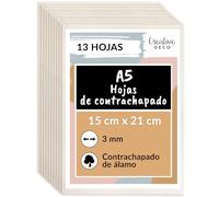 Creative Deco 13 x A5 Contrachapado de Falcata 148 x 210 x 3 mm (+/- 2 mm) | Tableros de Contrachapado para Manualidades, Grabado, Pirograbado, Corte Láser, CNC, Marquetería, Modelismo y Decoración DIY