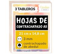 Creative Deco 3 x A5 Tablero Madera Manualidades Contrachapado | 148 x 210 x 3 mm (+/- 2mm) | Chapa Maciza Abedul Maderas para Bricolaje | Pirograbado, Corte por Laser, CNC Router, Modelado
