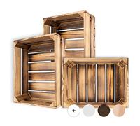 Creative DECO 3 x Caja de Madera Flameada | 40 x 30 x 15 cm | Cesta de Madera Estilo Vintage con Efecto Quemado | Almacenaje Regalo Decoración Bricolaje Manualidades | Juguetes Herramientas