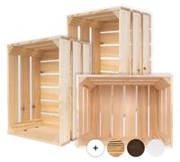 Creative Deco 3 x Caja de madera natural, 40 x 30 x 23 cm